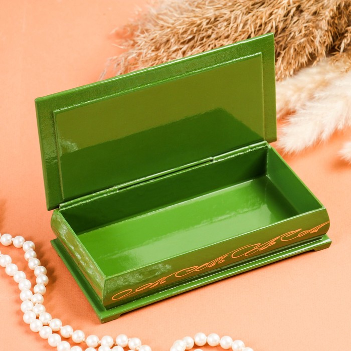 Шкатулка - купюрница «Узор из цветов», 8,5×17 см, зелёная, лаковая миниатюра - фото 1906925721
