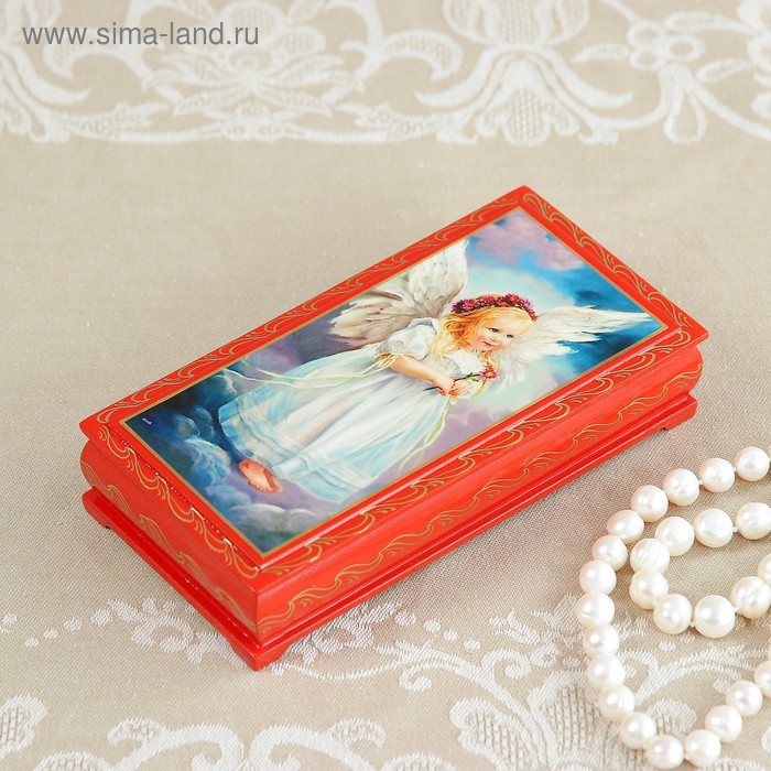 Шкатулка - купюрница «Ангел с цветочком», красная, 8,5×17 см, лаковая миниатюра 3696414 - Фото 1