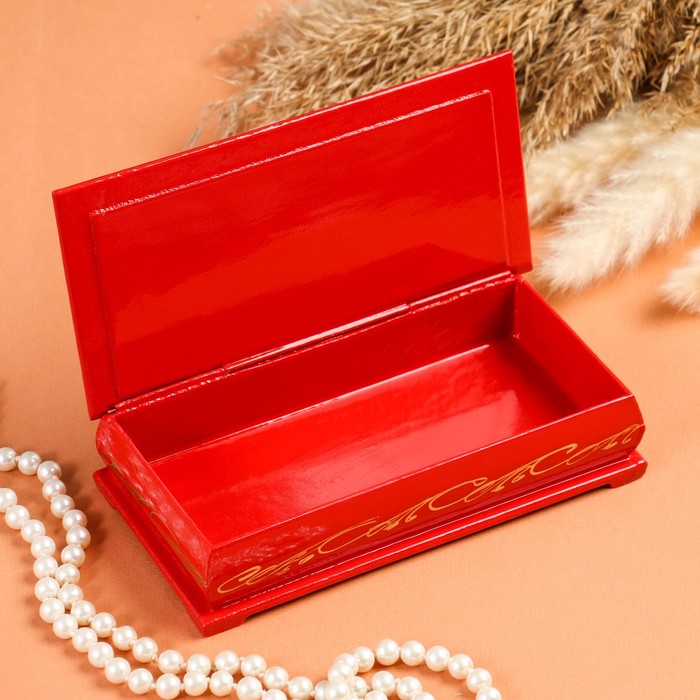 Шкатулка - купюрница «Узоры», 8,5×17 см, красная, лаковая миниатюра - фото 1906925724