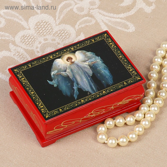 Шкатулка «Ангел», 6х9х3,5 см, красная, лаковая миниатюра - Фото 1