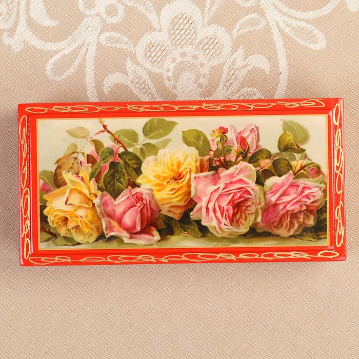 Шкатулка - купюрница «Розы», красная, 8,5×17 см, лаковая миниатюра - фото 1908383337