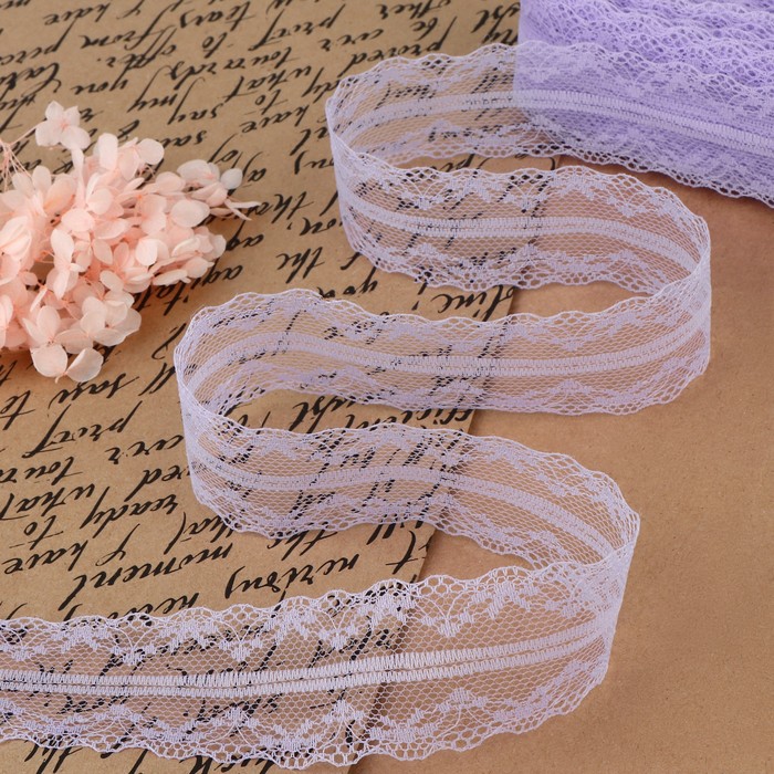 Кружево капроновое, 35 мм, 10±1 м, цвет сиреневый