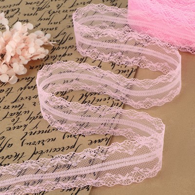 Кружево капроновое, 40 мм × 10 ± 1 м, цвет розовый