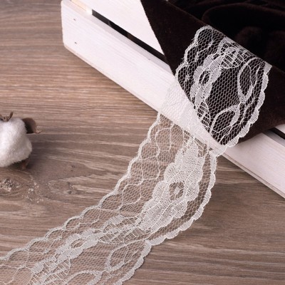 Кружево капроновое, 60 мм × 10 ± 1 м, цвет молочный