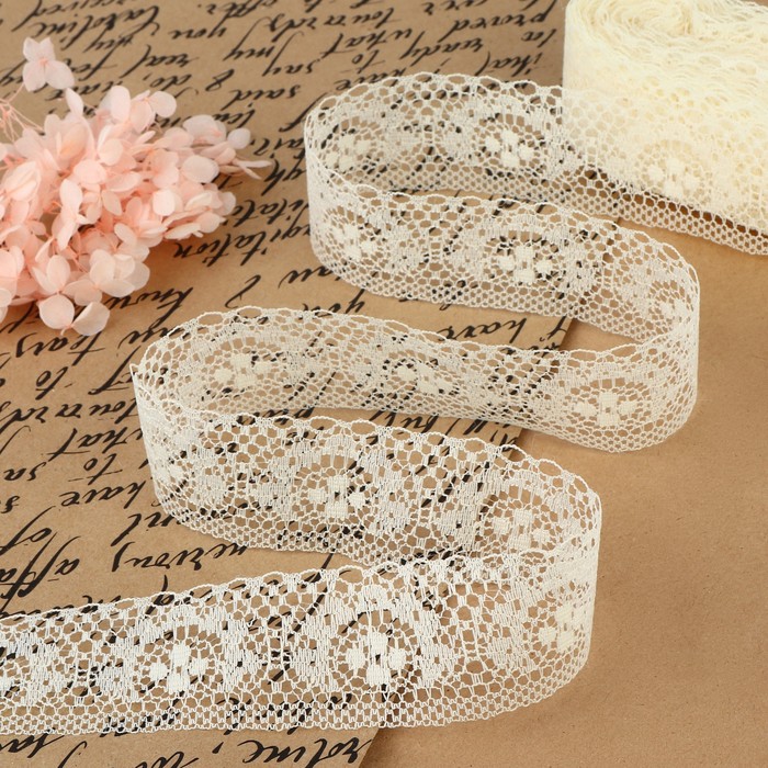 Кружево капроновое, 40 мм × 10 ± 1 м, цвет молочный