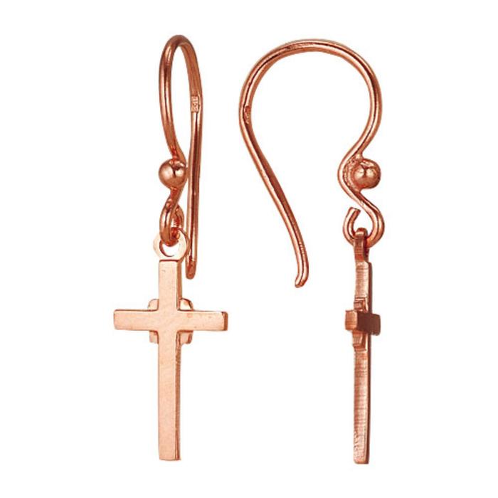 Серьги «Крестики», розовое золочение - Фото 1