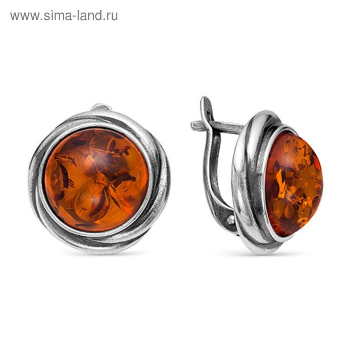 Серьги круг «Янтарь», посеребрение - Фото 1