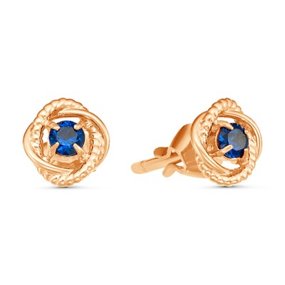 Пусеты «Орбита», розовое золочение, цвет синий