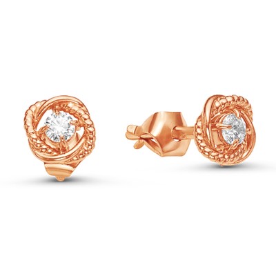 Пусеты «Орбита», розовое золочение, цвет белый