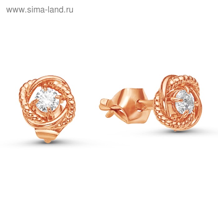 Пусеты «Орбита», розовое золочение, цвет белый - Фото 1