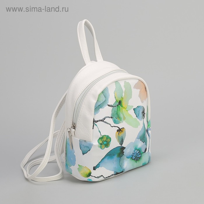 Рюкзак молодёжный "Цветы", отдел на молнии, наружный карман, цвет белый/голубой - Фото 1