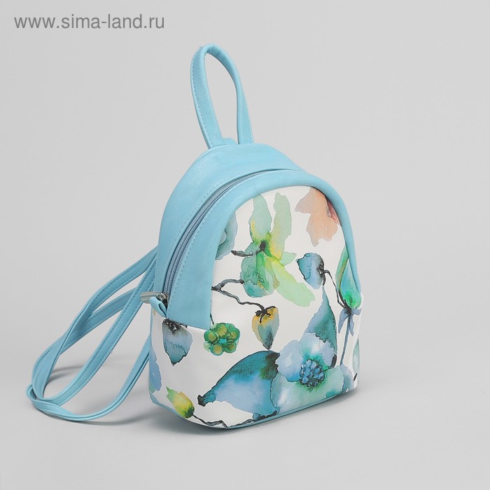Рюкзак молодёжный "Цветы", отдел на молнии, наружный карман, цвет голубой - Фото 1