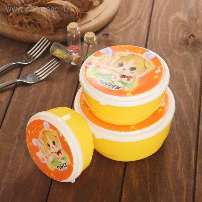 Набор ланч-боксов пластиковых «Китти», 3 шт: 10×4 см; 12×5,5 см; 14,5×5,5 см - Фото 1