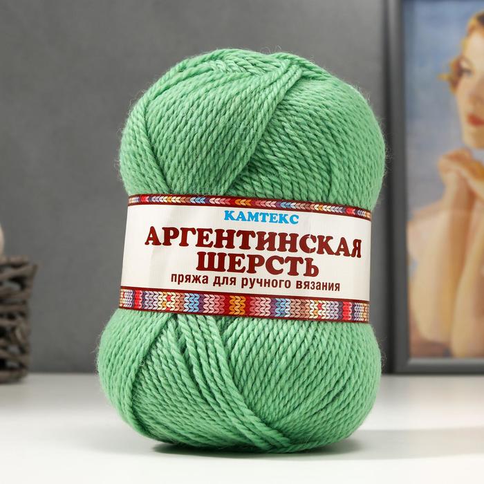Пряжа "Аргентинская шерсть" 100% импортная п/т шерсть 200м/100гр (045 зел. яблоко) - Фото 1
