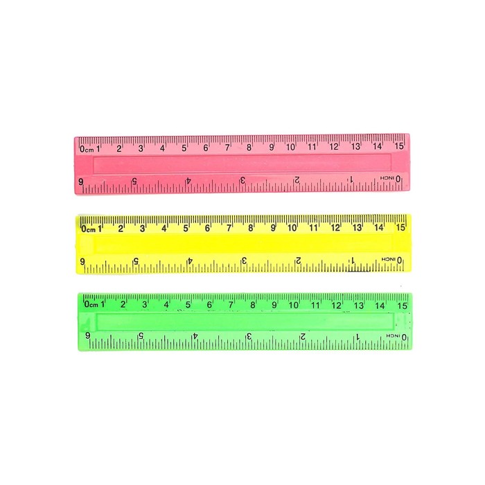 Линейка пластиковая, 15 см, двусторонняя шкала, МИКС - Фото 1