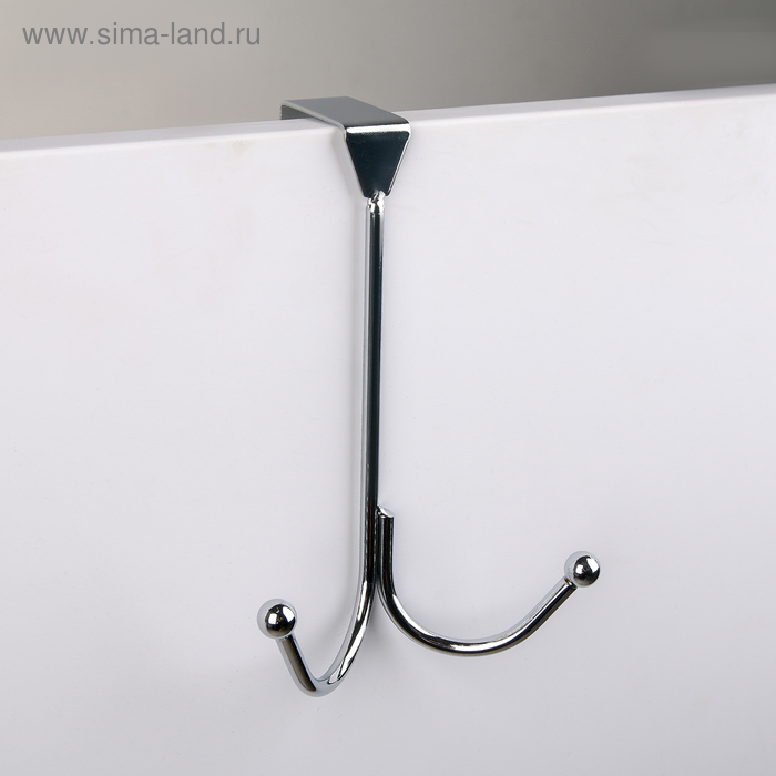 Вешалка на дверь Доляна «Лайт», 2 крючка, 16.5×5×9.5 см, хром - Фото 1