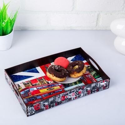 Поднос с ручками Дарим Красиво «Лондон», прямоугольный, дерево, 30×20×4.5 см