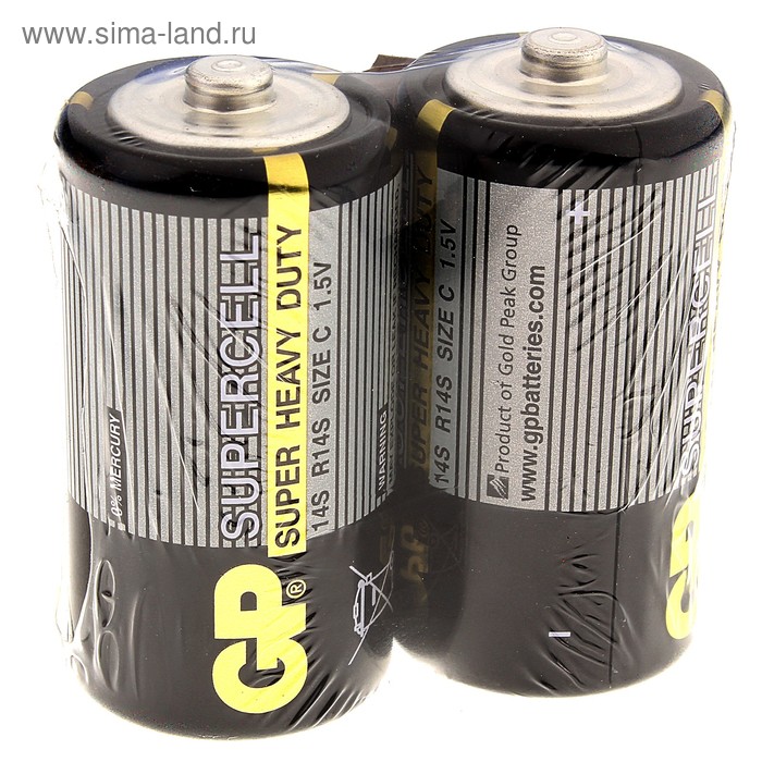 Батарейка солевая GP Supercell Super Heavy Duty, C, 14S / R14, 1.5В, спайка, 2 шт. - Фото 1