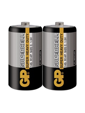 Батарейка солевая GP Supercell Super Heavy Duty, C, 14S / R14, 1.5 В, спайка, 2 шт. 470407