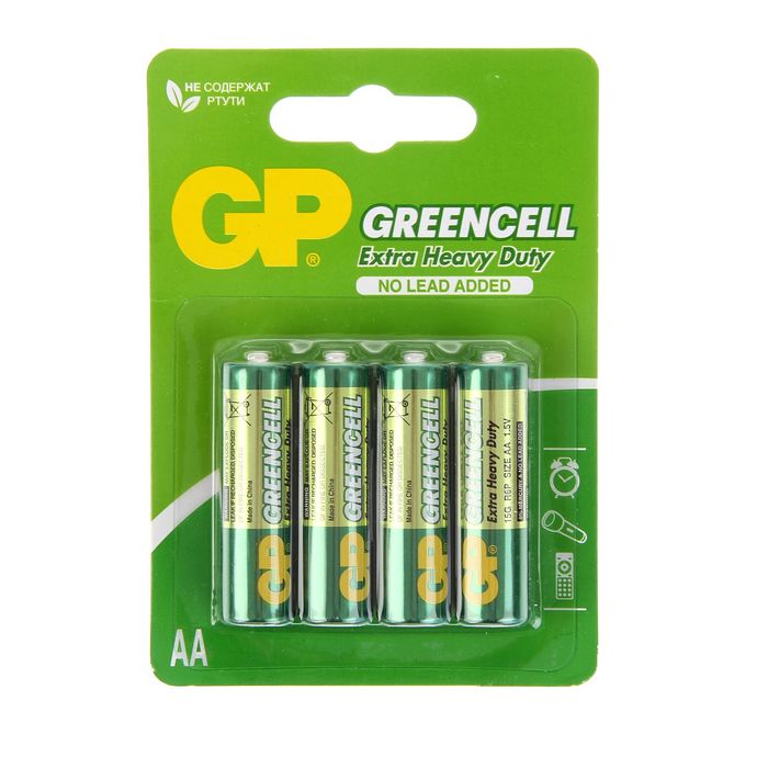 Батарейка солевая GP Greencell Extra Heavy Duty, AA, R6-4BL, 1.5 В, блистер, 4 шт. - Фото 1