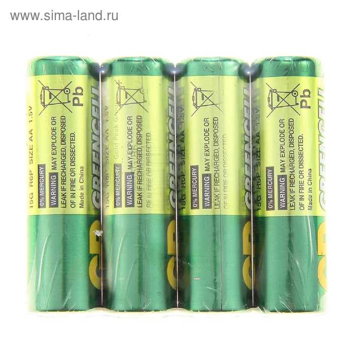 Батарейка солевая GP Greencell Extra Heavy Duty, AA, R6-4S, 1.5В, спайка, 4 шт. - Фото 1