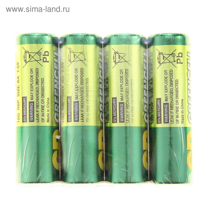 Батарейка солевая GP Greencell Extra Heavy Duty, AA, R6-4S, 1.5 В, спайка, 4 шт. - Фото 1