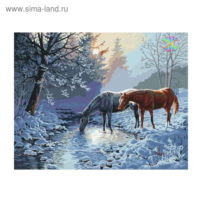 Картина стразами "Лошади морозным утром" - Фото 1