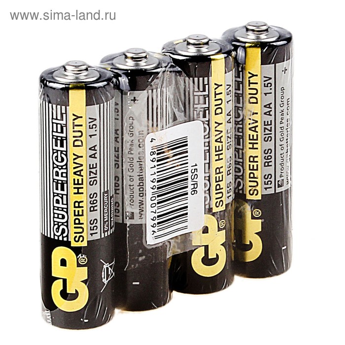 Батарейка солевая GP Supercell Super Heavy Duty, AA, R6-4S, 1.5 В, спайка, 4 шт. - Фото 1