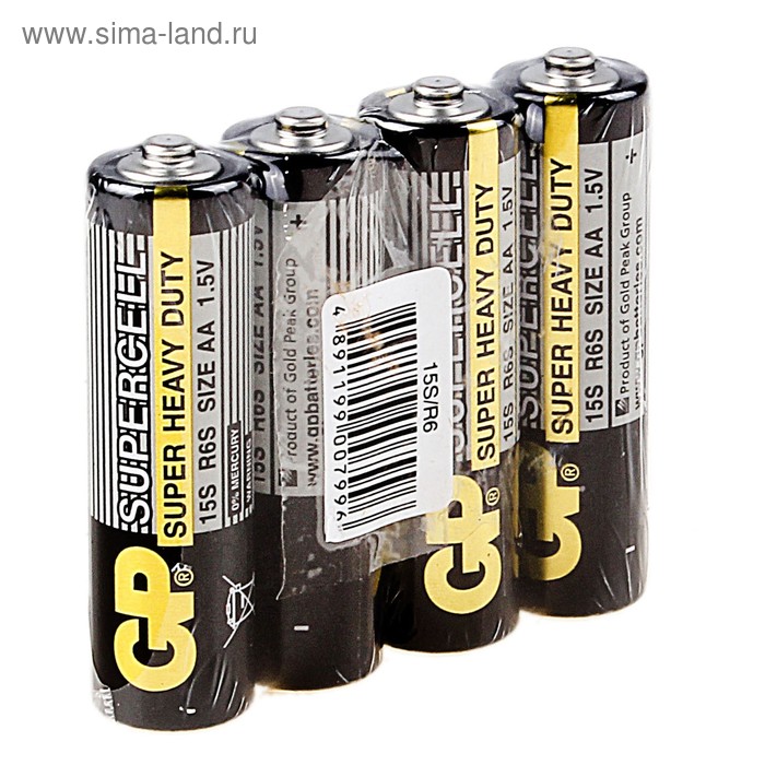 Батарейка солевая GP Supercell Super Heavy Duty, AA, R6-4S, 1.5В, спайка, 4 шт. - Фото 1