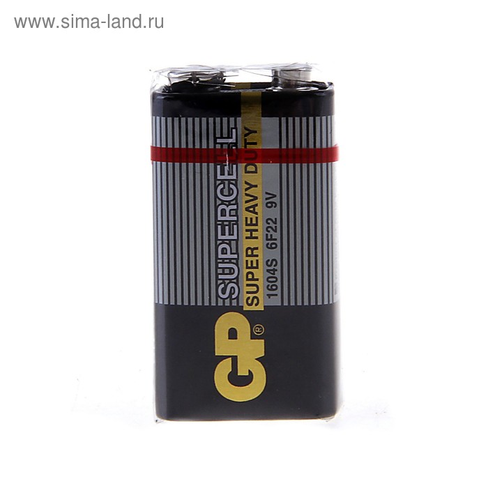 Батарейка солевая GP Supercell Super Heavy Duty, 6F22-1S, 9В, крона, спайка, 1 шт. - Фото 1