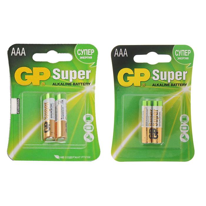 Батарейка алкалиновая GP Super, AAA, LR03-2BL, 1.5В, блистер, 2 шт. - Фото 1