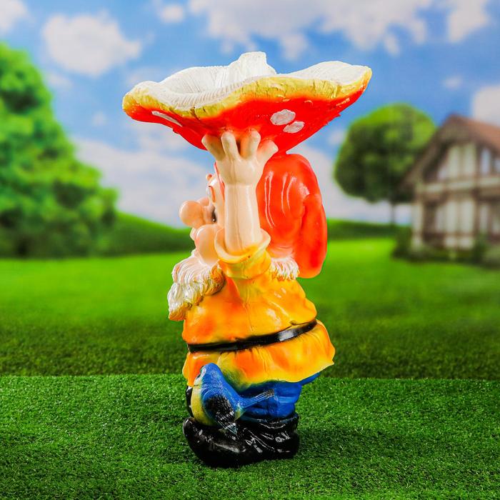 Садовая фигура-поилка "Гном с красным грибом" Хорошие сувениры из полистоуна, 48 см, большая - фото 1908383647