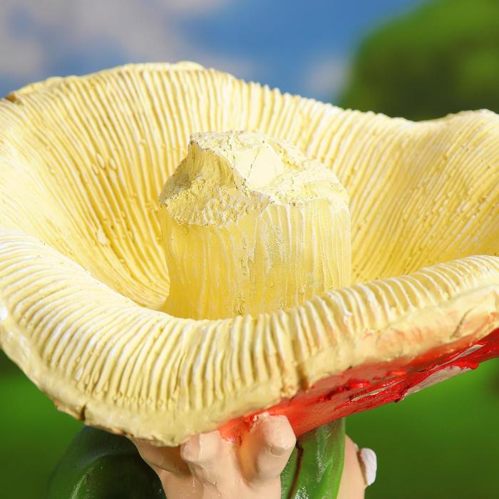 Садовая фигура-поилка "Гном с красным грибом" Хорошие сувениры из полистоуна, 48 см, большая - фото 1892233382