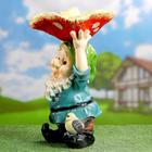 Садовая фигура-поилка "Гном с красным грибом" Хорошие сувениры из полистоуна, 48 см, большая - фото 9804520