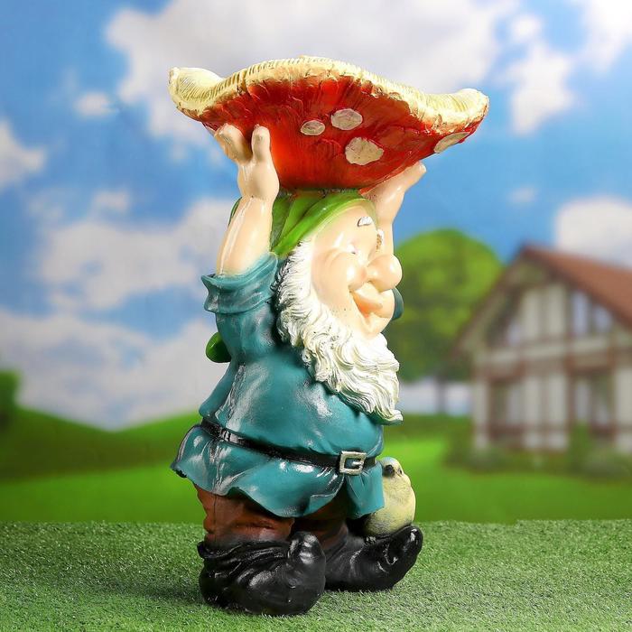 Садовая фигура-поилка "Гном с красным грибом" Хорошие сувениры из полистоуна, 48 см, большая - фото 1892233387