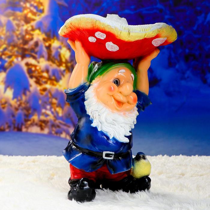 Садовая фигура-поилка "Гном с красным грибом" Хорошие сувениры из полистоуна, 48 см, большая - фото 1892233383