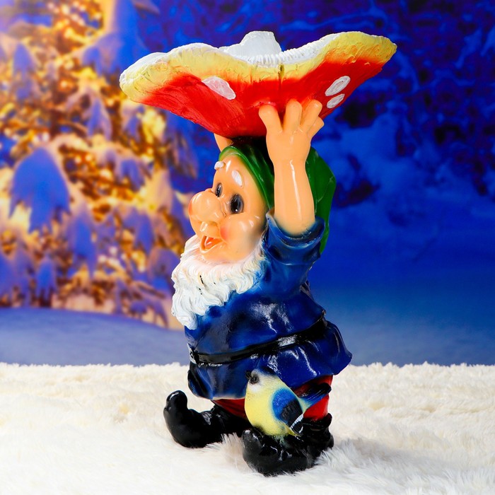 Садовая фигура-поилка "Гном с красным грибом" Хорошие сувениры из полистоуна, 48 см, большая - фото 1892233384