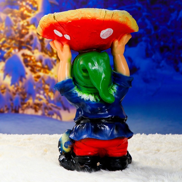 Садовая фигура-поилка "Гном с красным грибом" Хорошие сувениры из полистоуна, 48 см, большая - фото 1908383653