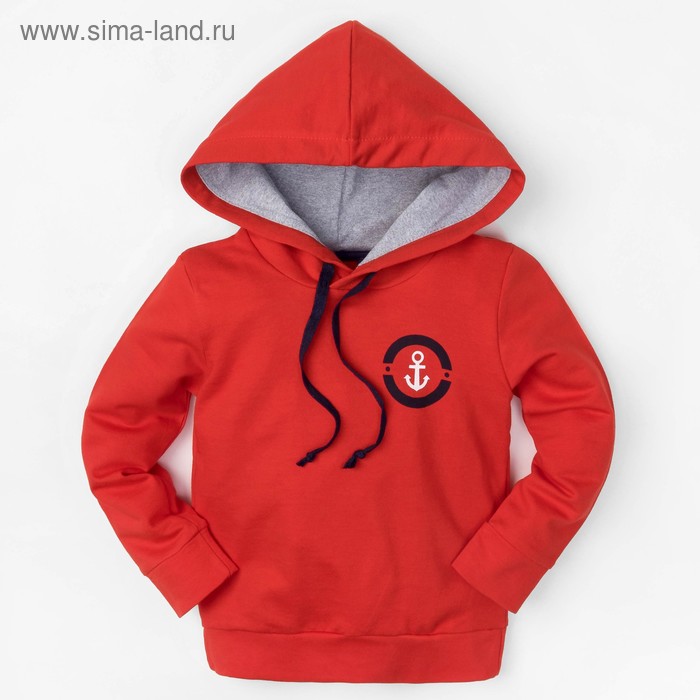 Толстовка с капюшоном для мальчика "Морская", красная, р-р 34 (122-128 см) 7-8 л 100 % хл - Фото 1