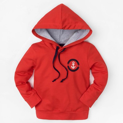 Толстовка с капюшоном для мальчика "Морская", красная, р-р 36 (134-140 см) 9-10 л 100 % хл