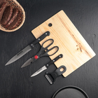 Набор кухонных принадлежностей, 5 предметов: ножи 9,2 см, 15,2 см, овощечистка, ножницы, доска, цвет чёрный - фото 2534993