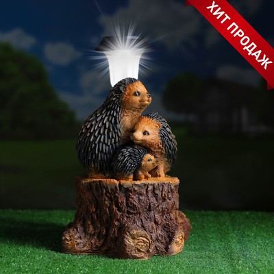 Садовая фигура - фонарь из полистоуна «Три ежа на пне», 34×28×26 см