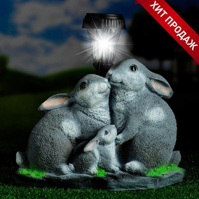 Садовая фигура - фонарь из полистоуна «Зайцы у фонаря», 23×28 см