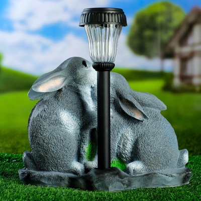 Садовая фигура - фонарь из полистоуна «Зайцы у фонаря», 28×18×34 см