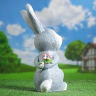 Садовая фигура "Заяц с цветком" 22х45см серый - Фото 4