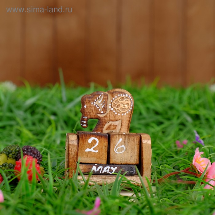 Деревянный календарь с кубиками "Слон" 12х6х3,5 см - Фото 1