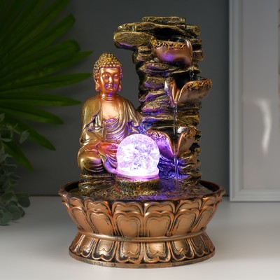 Фонтан настольный полистоун 220 В «Будда у скалы с чашами», от сети, 30×21×21 см