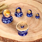 Матрёшка дерево «Гжель», синее платье, 5 кукольная, 10 см - Фото 4