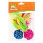Игрушка для кошек «Шар из лозы с пером», 3.8 см, микс цветов - Фото 5