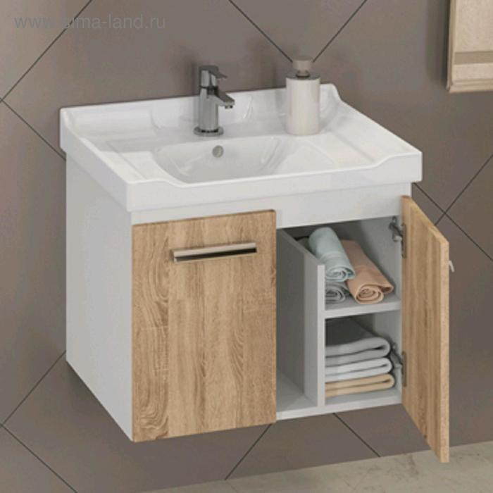 Комплект: тумба Comforty «Рига-60», цвет дуб сонома, раковина Comforty 9335-60 - Фото 1